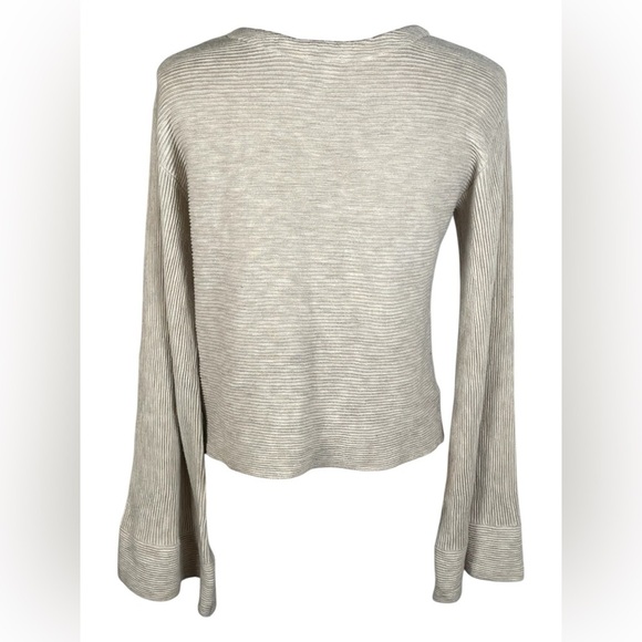 Free People Starman V-Neck Pullover Top Ribbed Bell Sleeve Small Cream - Picture 3 of 9